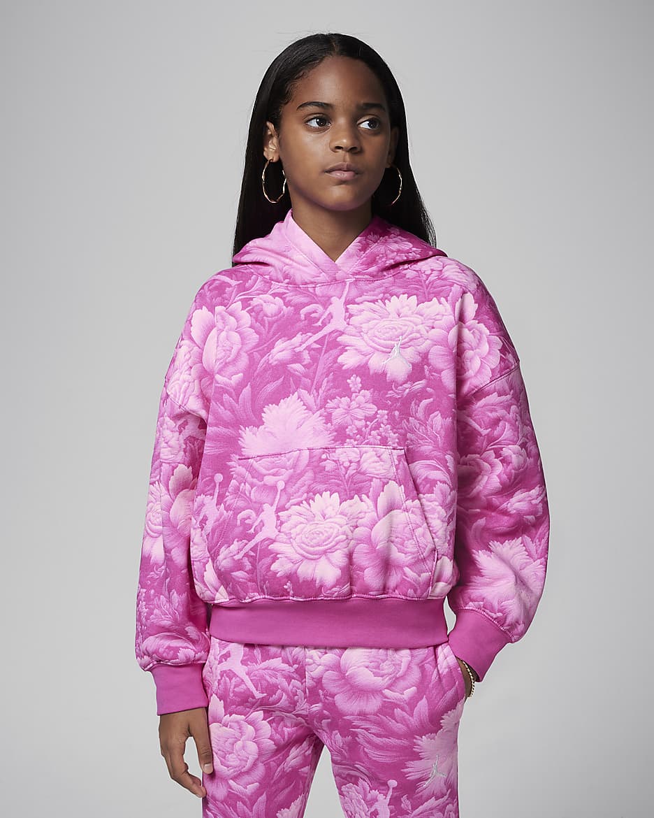 Jordan Brooklyn Essentials Big Kids Floral Printed Pullover Hoodie. Nike